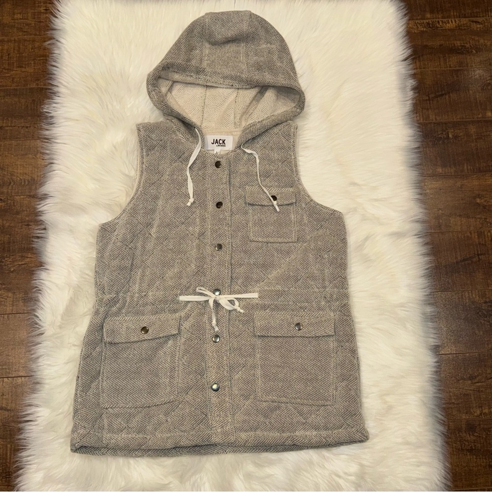 Jack by BB Dakota, Textured Grey/Off white Hooded Vest, size Large (ladies)